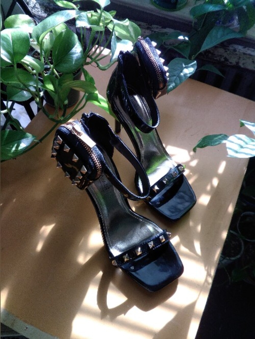 Ann Michell Black Patent Studded Ankle-Strap Heels NWOB